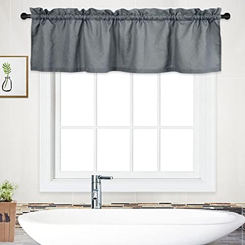 NANAN Curtain Valance,Waterproof Waffle Woven Textured Valance for Bathroom Short Window Curtain,Rod Pocket Tailored Kitchen Valance Curtain Cafe Curtains - 60" x 15", Grey, One Panel