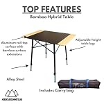 Bamboo/Aluminum Roll-Top Camping Table - Hybrid and Portable Aluminum-Top/Bamboo Folding Table with Adjustable Height Steel Frame by Caddis Sports - Image 5