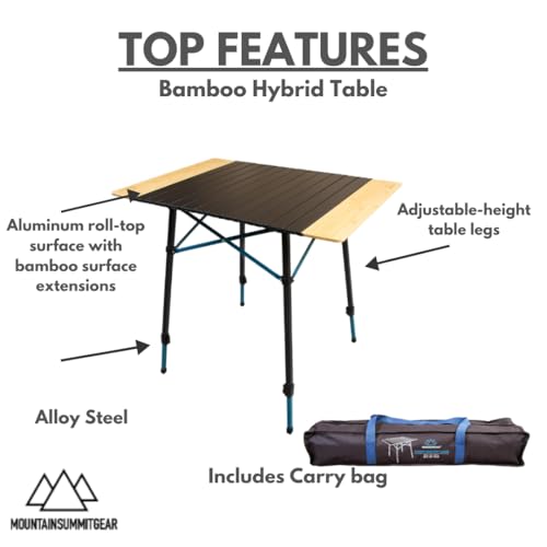 Mesa de Camping Plegable MOUNTAIN SUMMIT GEAR MSG-TBL/HYB con superficie híbrida de Aluminio y Bambú y estructura de acero ajustable miniatura 5