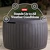 Keter Circa 37 Gallon Deck Box Organizer, Works as Ottoman Chair or Side Table, Brown Large Resin Round Outdoor Storage and Seating for Garden, Pool, and Patio