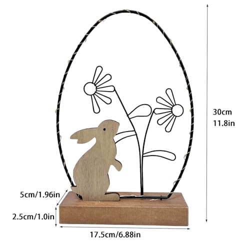 JINGTOPS LED Hase Figur Ostern mit Timer, Beleuchtetes Osterhase aus Holz 20 LED Osterbeleuchtung, mit Olzsockel/Eier/Blumen, Lichterkette Ostereier, Osterdeko Tisch Modern Deko Frühling,17,5x5x30cm