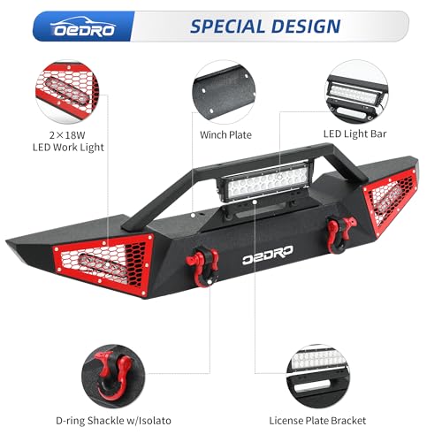 Image of OEDRO Front Bumper w /Light Fit 07-26 Jeep Wrangler JK JL & 20-26 Gladiator
