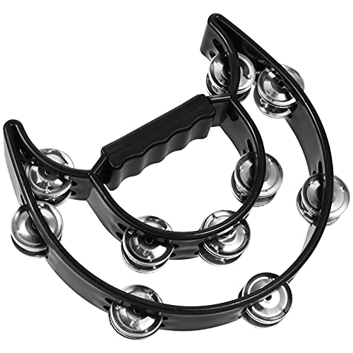 Muklei 4 Pack 9 Inch Double Row Tambourine, Half Moon Musical Tambourine, Metal Jingles Hand Held Percussion Drum With Ergonomic Handle Grip For Ktv, Party, Gift, Black #TOP4