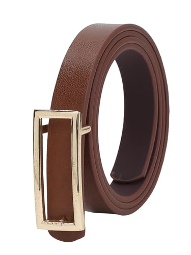 Image of Crusset Stylish Faux Leather Waist Belt for Women - Adjustable for Jeans, Dresses & Saree - Fashionable & Comfortable|Tan Color Belt|QA4691
