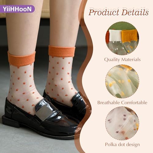 YiiHHooN Chaussettes Transparentes Femme, 10 Paires Chaussettes Fines Femme, Chaussette Dentelle à Pois en Nylon Socquettes Invisibles Soquette pour Femmes Taille Universelle – vue 4