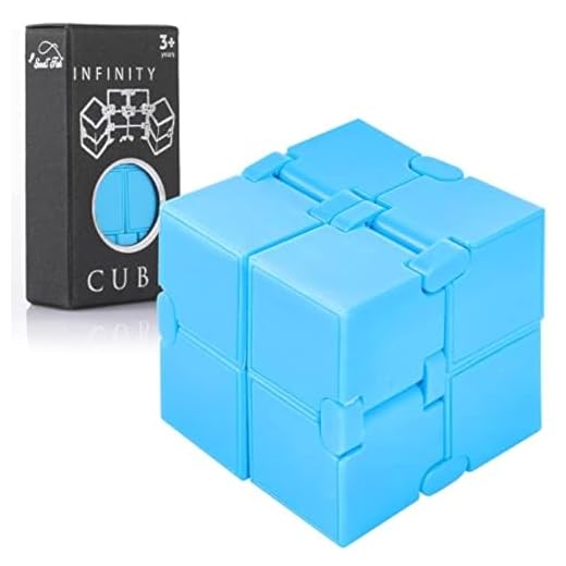 Small Fish Blue Infinity Cube Fidget Toy for Kids and Adults, Stress Relief and Anti-Anxiety Mini Gadget to Relax and Decompress, Sensory Toy for Boys and Girls with Autism, Cool Desk Top Décor