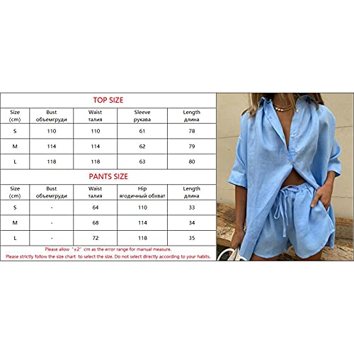 Honganda Summer Women's Casual Two Pieces Tracksuit Half Sleeve Button-Down Shirt High Waisted Shorts Set (Blue, Medium) #TOP6