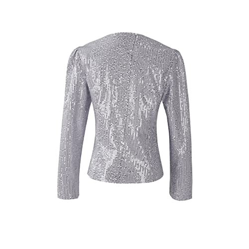 Women's Sequin Jacket Button Up Long Sleeved Disco Sparkling Top4