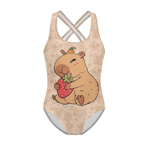 Image of Girls One Piece Swimsuits Summer Quick Dry Crewneck Beach Bathing Suit Cross Shoulder Strap Swimwear 5-14 Years