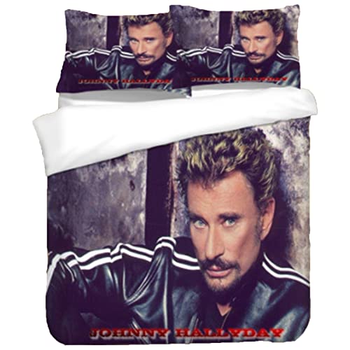 ZUOLAER Housse de Couette Johnny Hallyday Parure de Lit du Chanteur de Rock avec 2 Taies d'oreiller Ensemble de Housses de Couette 3 Pièces Antiallergique Doux au Toucher