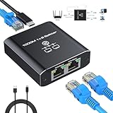Gigabit Ethernet Splitter 1 to 2 High Speed 1000Mbps, LAN Network Splitter with USB Power Cable, Gigabit RJ45 Internet Ethernet Splitter for Cat 5/5e/6/7/8 Cable [2 Devices Networked Simultaneously]