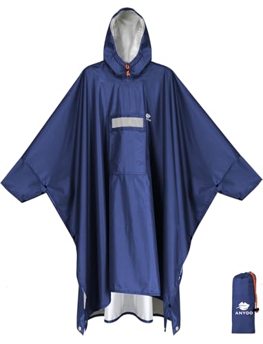 Image of ANYOO Hooded Rain Poncho for Adults Waterproof Lightweight Rain Coat for Men Women Reusable Rain Jacket for Emergency Outdoor