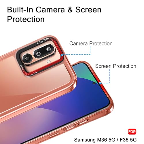 Image of TheGiftKart Hybrid Shockproof Back Cover Case for Samsung Galaxy M36 5G / F36 5G | Stylish Camera Border | Electroplated Buttons | Crystal Clear Hard Back Cover Case (TPU & PC, Transparent Bumper)