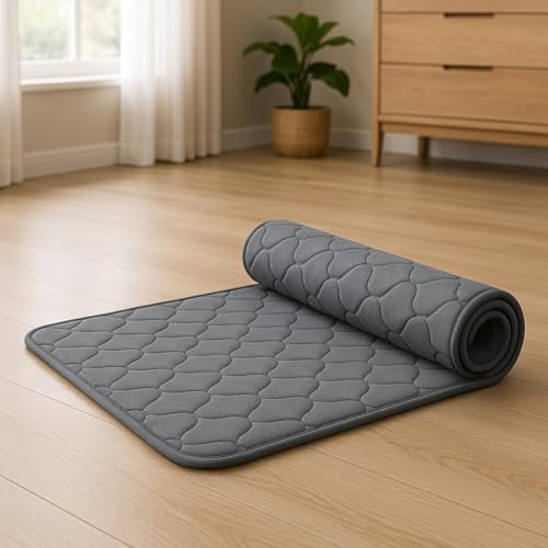 Image of PU Ultra Soft Foam Folding Mattress for Travel | Foldable /Portable Floor Mattress for Sleeping | 240 GSM Knitted Fabric| Indoor Quilted Roll-Up Yoga Mat for Home (Grey, 72x72)