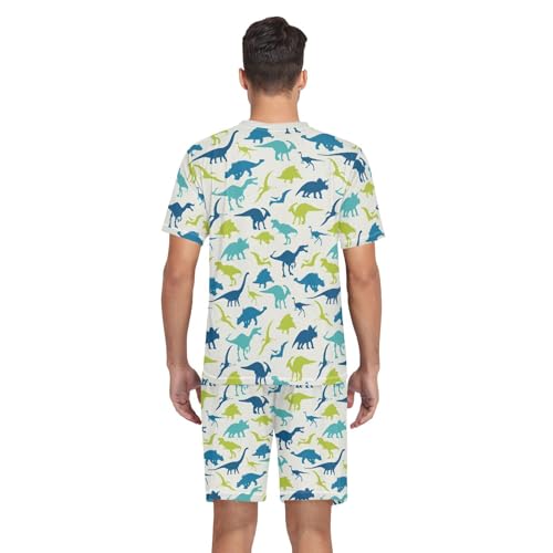 Men's Pajama Set Summer Short Sleeve Dinosaurs Loungewear 2 Piece Sleepwear Set with Pockets 5