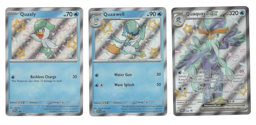 Quaquaval ex Pokemon Paldean Fates Shiny Card Set SVP084 Quaxwell Quaxly SVP082