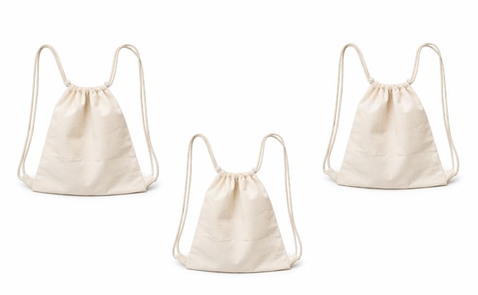 Eco-Friendly Recycled Cotton Drawstring Backpack – 150 GSM Pure Cotton Cinch Bag for Gym, Trekking, & Grocery Shopping | Washable & Reusable (14" x 16", Natural White) set of 3-image-25