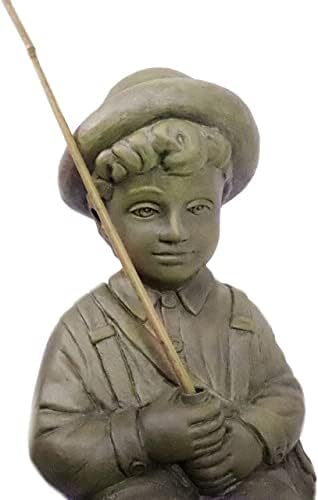 Fishing Boy Cast Stone Statue - Life-Size Sculpture - Pond and Garden Decor - Great Gift Idea!