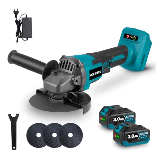 Yofidra Amoladora Batería, 125mm Amoladora Angular | 5600RPM | 3 Velocidades | 2 Baterías 3000mAh | Para Cortar, Pulir y Lijar