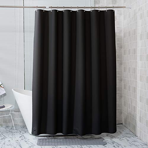 Image of AmazerBath Plastic Shower Curtain, 70 x 72 Inches PEVA Shower Curtain with Heavy Duty Clear Stones and Grommet Holes, Waterproof Thick Bathroom Plastic Shower Curtains-Black