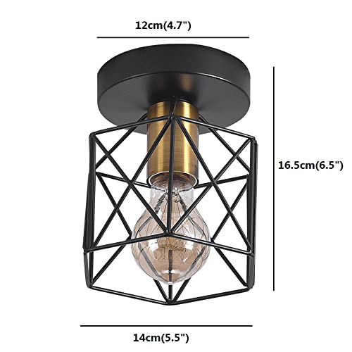 Lustre plafonnier cage E27 en métal noir au style rustique - 7