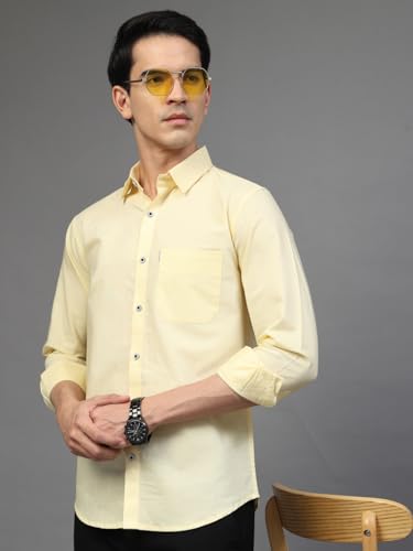 Image of Majestic Man Solid Cotton Casual Shirt - Slim Fit, Full Sleeves, Premium Button Closure