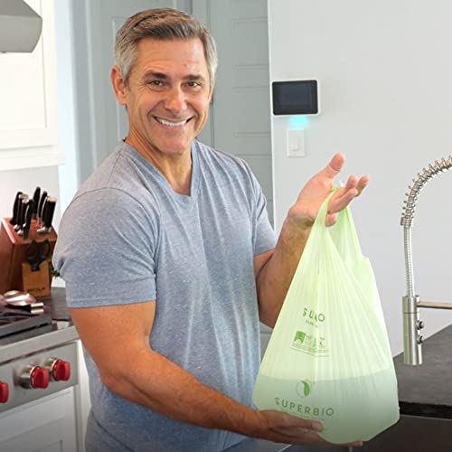 Superbio 3 Gallon Compostable Handle Tie Kitchen Garbage Bags, 80 Count, Food Scrap Trash Bags For Home Office Bathroom Kitchen Bins, Certified By Bpi And Ok Compost #TOP1