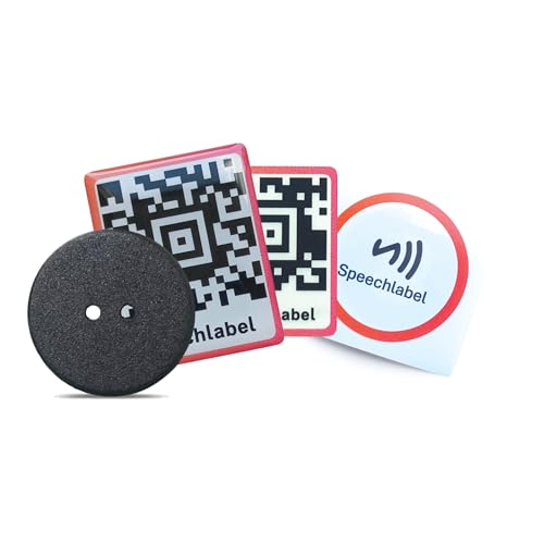 SpeechLabel Starter Pack – Mixed Voice Label Set (Thick and Thin QR Labels, NFC Stickers & Laundry Buttons) – Accessible Labels for Blind & Visually Impaired, Low Vision Aids Braille Stickers