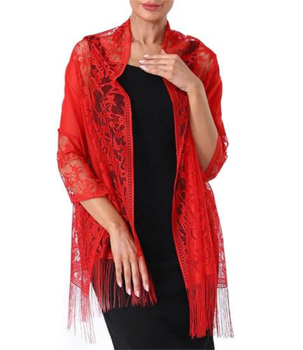 HeiBai Xiong Lace Shawl Women Sheer Mesh Fringe Vintage Boho Banquet Wraps