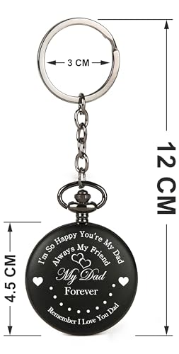 Image of Vintage Gandhi Style Pocket Watch with Engraved Designs & Messages Royal Black Analog for Men Women & Kids Includes Key Ring for car or Bike Keys Ideal Gift