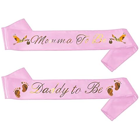 Daddy To Be & Mommy To Be Sash For Baby Shower - Pink With Gold Letters Dad And Mom To Be Sash Baby Shower | Girl Baby Shower Sash Father Mother Decorations Gender Reveal Belly Sash New Princess Favor Cover