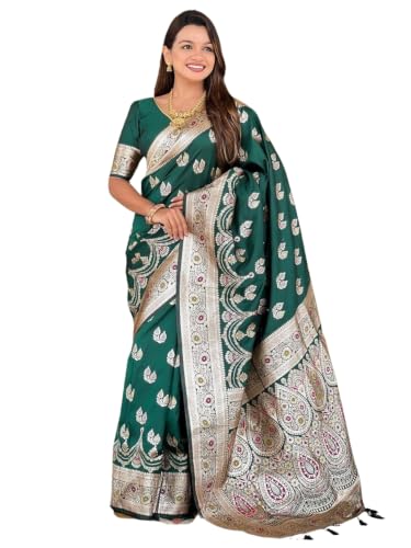 Image of Florely Women's Kanchipuram silk sarees Handloom Pure Golden Zari Saree For Women | Traditional Festive Wedding Party Saree | Ethnic Saree With Blouse Piece
