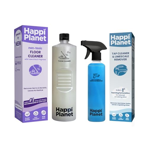 Image of Happi Planet | Tap Cleaner & Limescale Remover and Herbal Floor Cleaner Combo Pack | India's 1st Foaming Formulation Tap Cleaner for Reduced Scrubbing Effort & Floor Cleaner- Powered by Neem