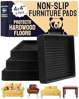 CasterMaster Square Caster Cups - 4 in Black, 4 Pack, Non-Slip
