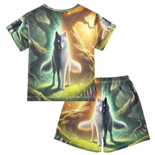 Dual Tone Wolf Pajama Set Short Sleeve Sleepwear Soft Pajamas Shorts Sets Cotton PJS 5Y2
