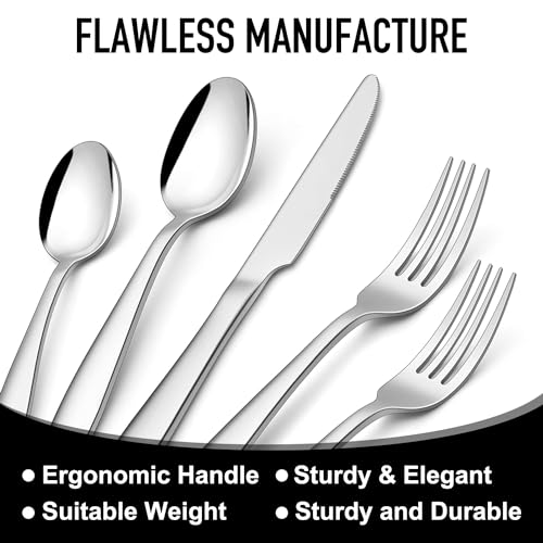 Image of 21-Piece Modern Stainless Steel Silverware Sets with Organizer Tray Silver Tableware Cutlery Set Fork Spoon and Knife Flatware Sets Heavy Duty Eating Kitchen Utensil Set Service for 4, Dishwasher Safe