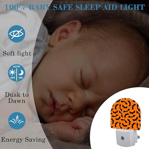 Image of Plug in Night Lights Halloween Bats Night Light with Dusk to Dawn Sensor Night Light for Kid Girls Boys Women Men Room Decor, Hallway, Kitchen, Bathroom, Nursery, Stairs