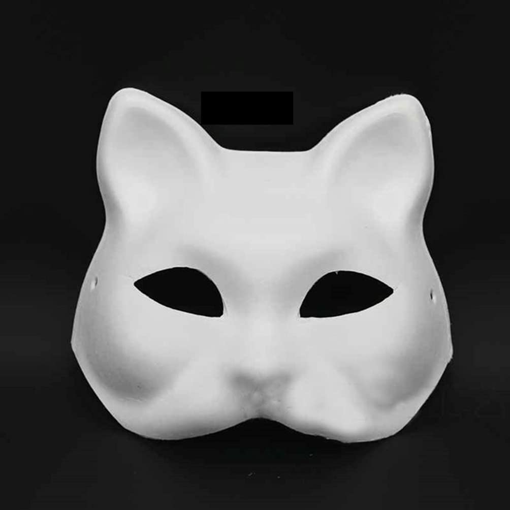 5PCS Cat Masks White Paper Blank Hand Painted Facemasks DIY Unpainted Animal Half Facemasks for Halloween Masquerade Costume Cosplay Birthday Party Favor Supplies Japanese