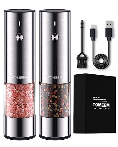 [Upgraded Larger Capacity] Electric Salt And Pepper Grinder Set Rechargeable With Led Lights - Stainless Steel Automatic Pepper Grinder And Salt Grinder Refillable With 6 Adjustable Coarseness #TOP5