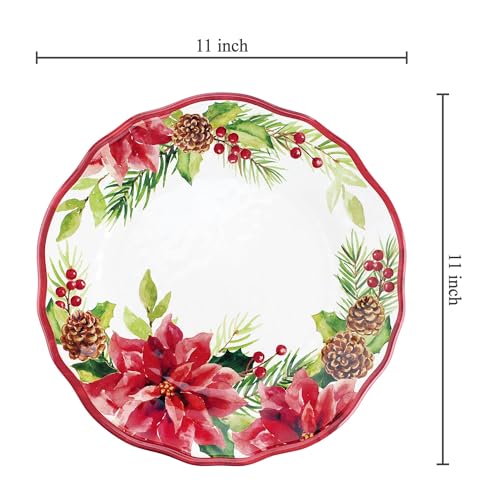 UPware-Melamine-Dinner-Plate-Set-of-6-BPA-Free-Dishwasher-Safe-Round-Plates-Dinner-Dishes-for-Main-course-Pasta-and-Salad-11-Inch-Dinner-Plates-Poinsettias UPware Melamine Dinner Plate Set of 6 BPA Free Dishwasher Safe Round Plates Dinner Dishes for Main course Pasta and Salad 11 Inch Dinner Plates Poinsettias