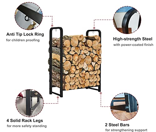 Artibear Firewood Rack Stand 2ft Heavy Duty Logs Holder for Outdoor Indoor Fireplace Metal Wood Pile Storage Stacker Organizer, Matte Black by Artibear - Image 3