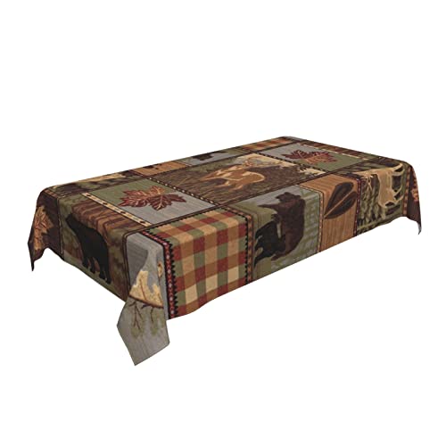 Indoor Outdoor Rectangle Print Tablecloth,Country Style Rustic Lodge Bear Moose Deer For Farmhouse Rustic,Dust-Proof Wrinkle Resistant Washable Table For Camping Banquet Dining Tablecloths 60"X90" #TOP1