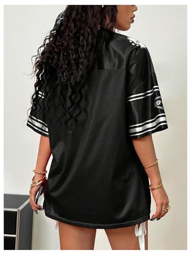 Milumia Women's Number Graphic V Neck Short Sleeve Mesh Jersey T Shirt Y2k Drop Shoulder Oversize Tee Tops3