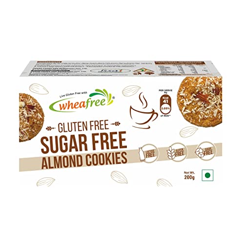 Image of Wheafree Gluten Free Sugarfree Almond Cookies - High Protein & Fibre | Low GI | Low Trans-Fat | Lactose Free - Pack of 2 (200g each)