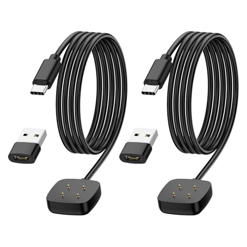 aceyoon 2 stuks USB C oplaadkabel voor Fitbit Versa 3 / Versa 4 / Sense / Sense 2, 1,2 m magnetische oplader voor Google Pixel Watch 2 3 oplader dock voor Fitbit Smartwatch met 2 USB C naar USB