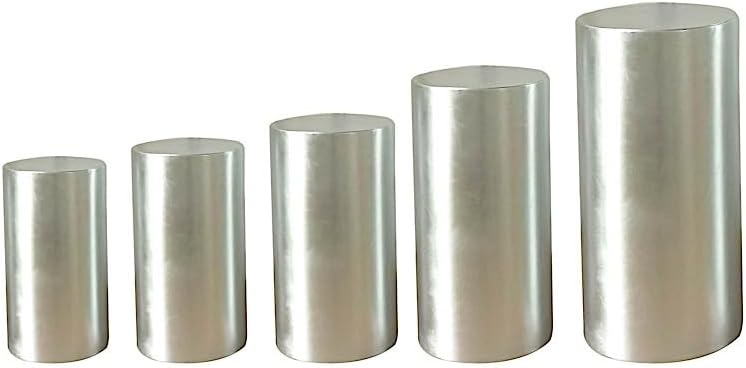 Balsa Circle Juego de 5 cubiertas de soporte de exhibición de elastano con pedestal cilíndrico plateado, accesorios para fiestas, eventos,