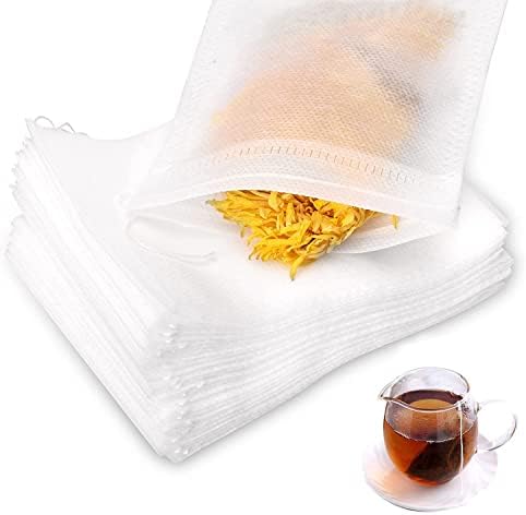 100Pack Disposable Tea Filter Bags for Loose Leaf Tea,Food Grade Nonwoven Fabric Material,Unbleached Empty Tea Infuser Bags for Loose Tea with Drawstring(7cmx9cm/2.76"x3.54")