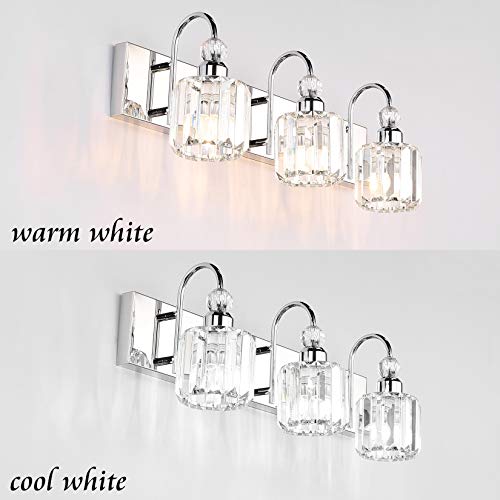 Image of Ralbay Modern LED Crystal Bathroom Vanity Lights 3-Lights Stainless Steel Crystal Vanity Lights Over Mirror Modern Crystal Bathroom Vanity Lighting Fixtures