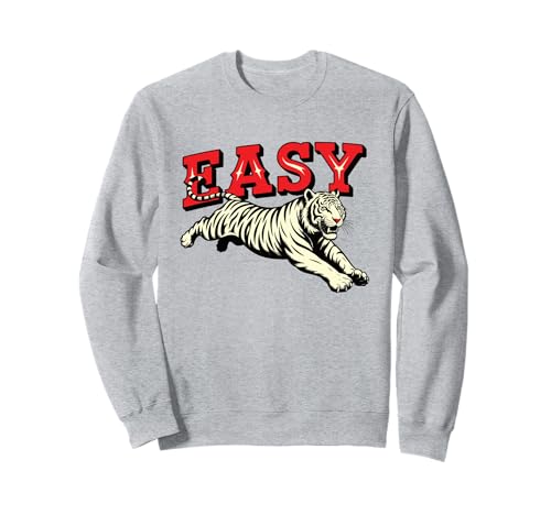 Easy Tiger Leaping White Jungle Cat Retro Graphic Statement Sweatshirt
