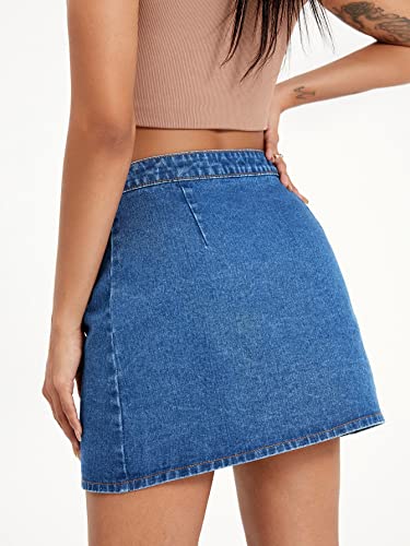 Wdirara Women's High Waisted A-Line Button Wrap Denim Jean Skirt Mini Skirt Medium Wash M #TOP1